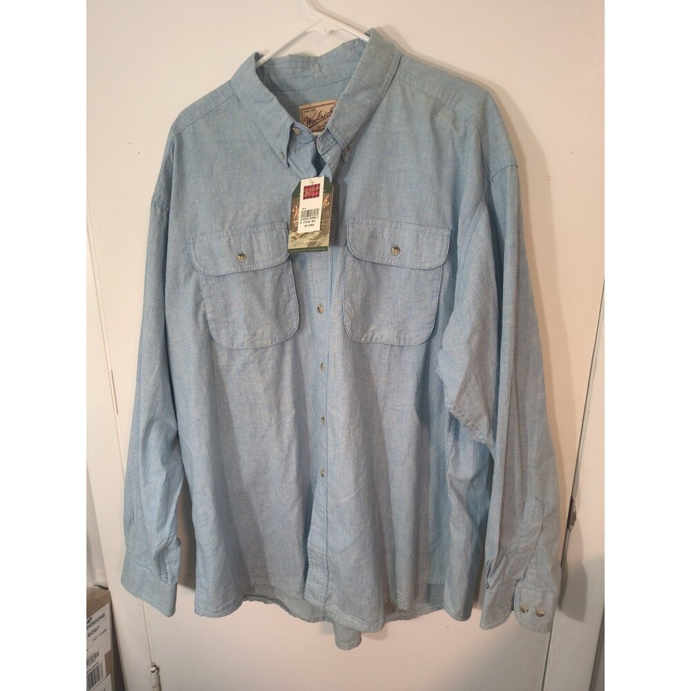 Woolrich Button Down Shirt Vintage 2XL Blue NWT Mens Pockets